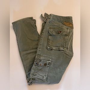 Robin's Jean Military Pant Air Force Green Cargo Rhinestone - Women's Sz 28